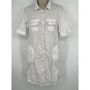 Escales Paris Officier Linen Dress White With Blue Accents Size Medium White